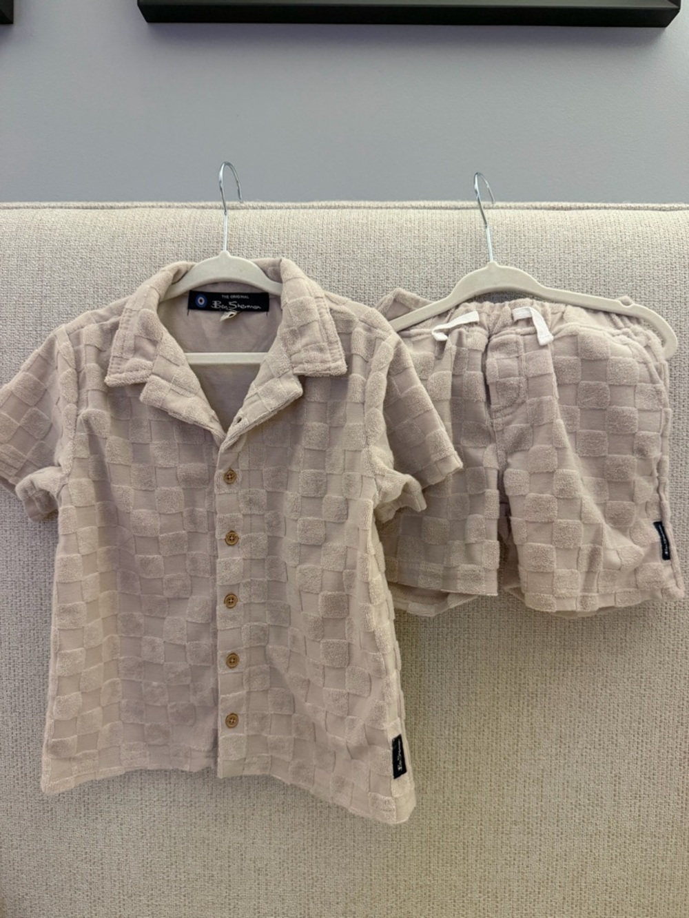 Ben Sherman Beige Check Terry Kids Matching Set